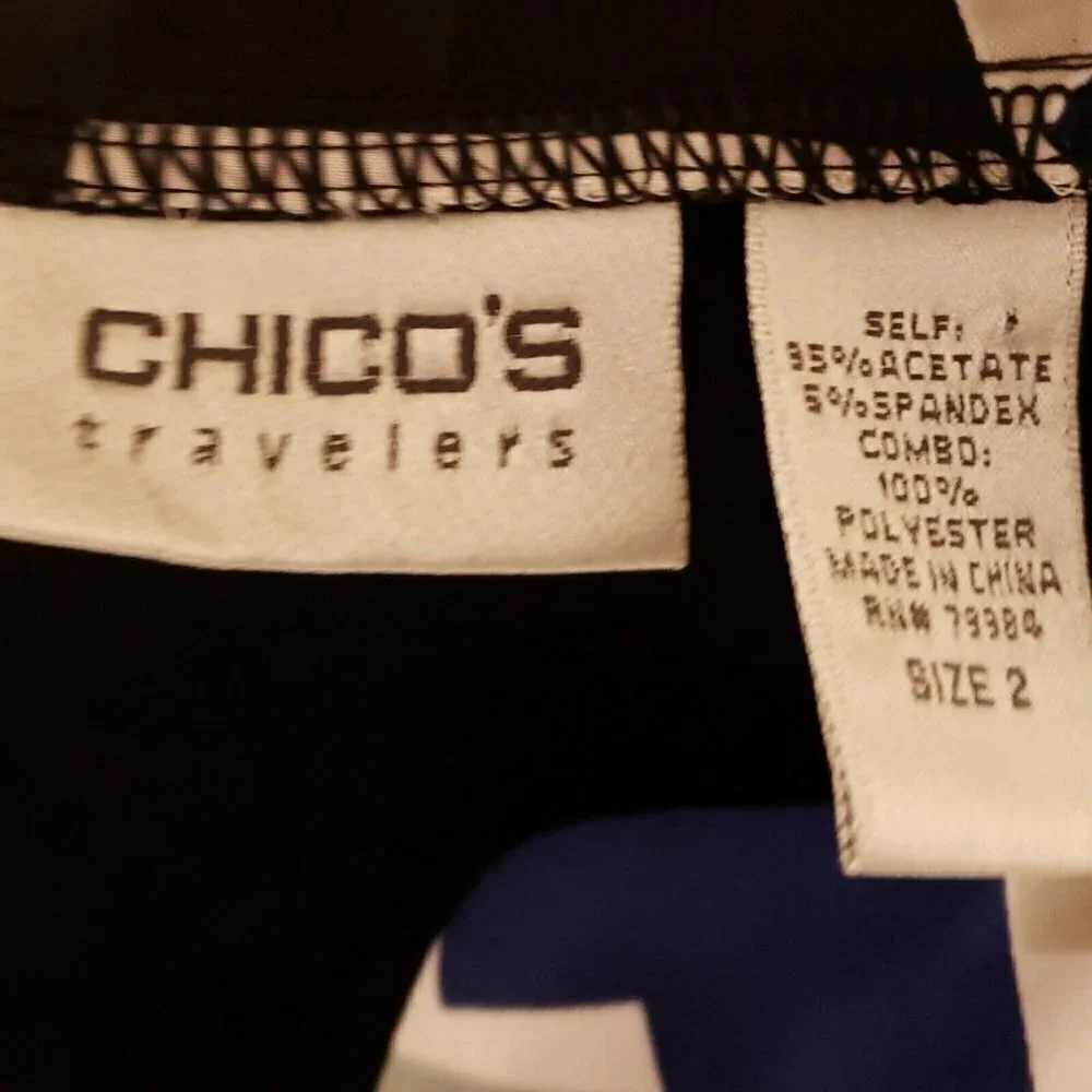 Chico's Travelers Womens Black Stretchy Top Geometric Neckline Large - Picture 5 of 6